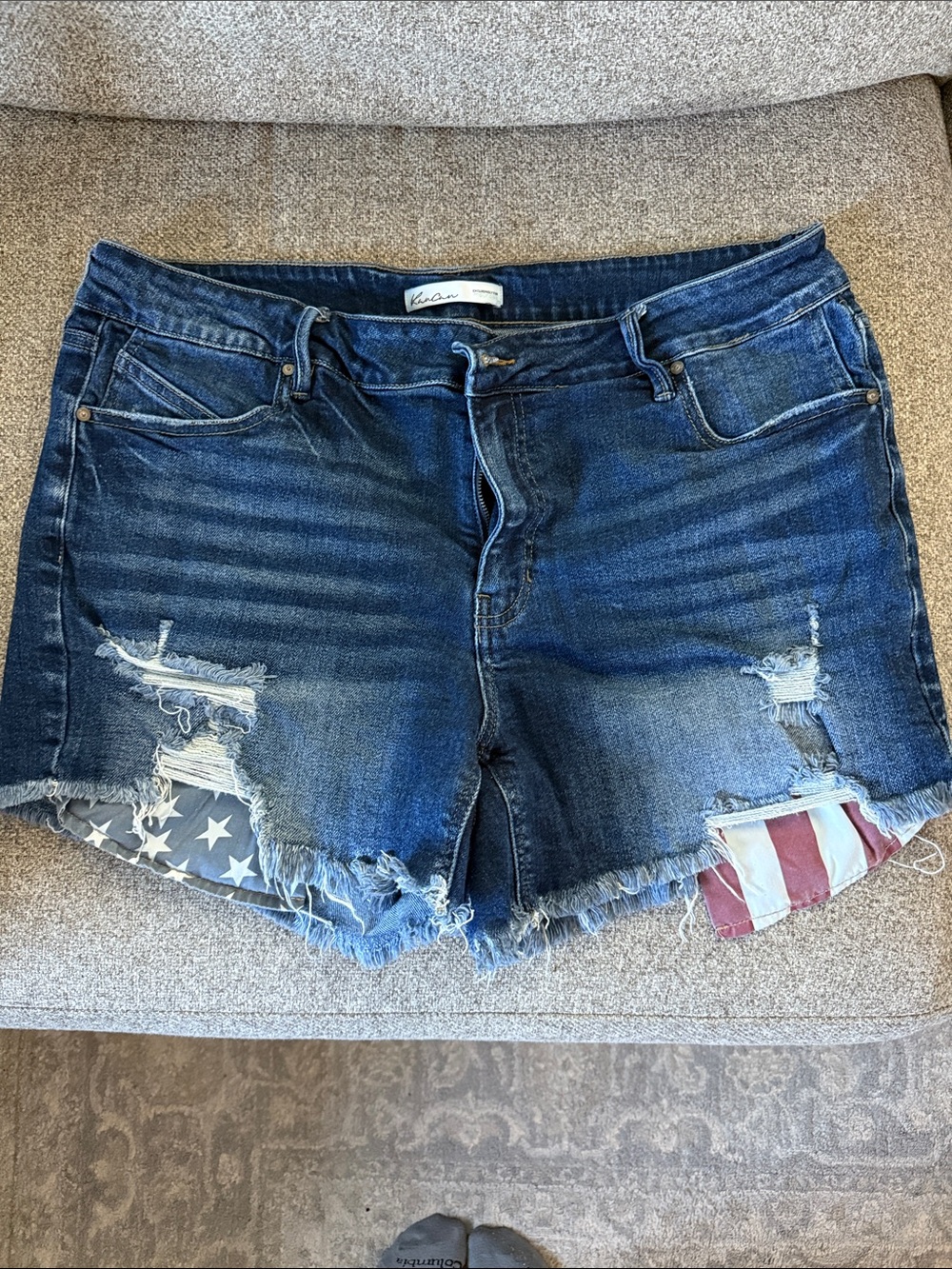 KanCan Dark Blue Distressed Denim Shorts with Flag Panels